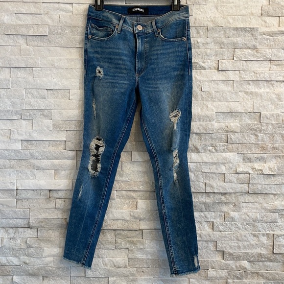 Express High Rise Distressed / Ripped Ankle Leggings / Jeans - Picture 4 of 6